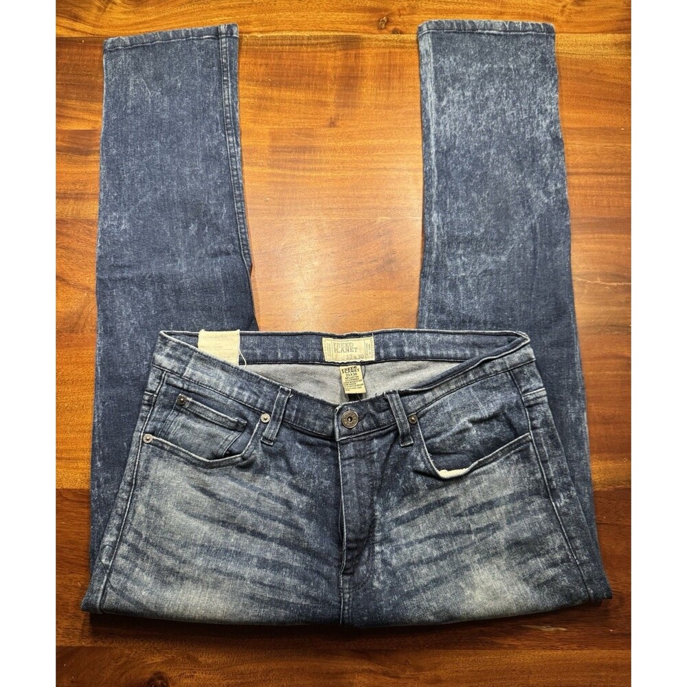 Free Planet Men's Slim Straight Jeans Size 33x30 Blue Acid Wash Stretch Cotton
